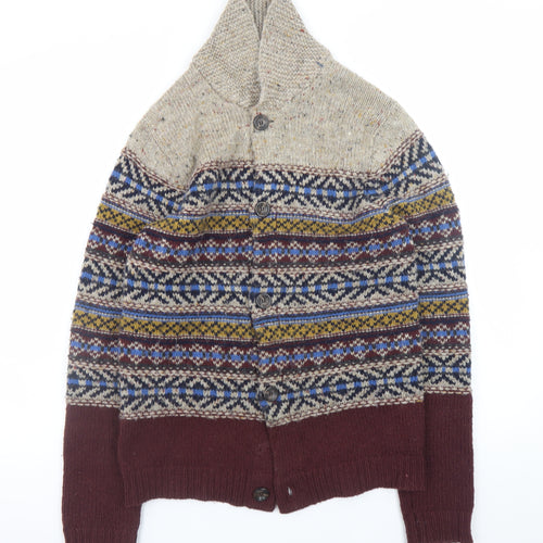 Topman Mens Multicoloured Fair Isle Shawl Neck Cardigan S Wool Blend