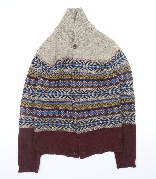 Topman Mens Multicoloured Fair Isle Shawl Neck Cardigan S Wool Blend