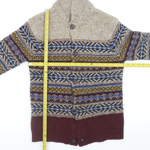 Topman Mens Multicoloured Fair Isle Shawl Neck Cardigan S Wool Blend