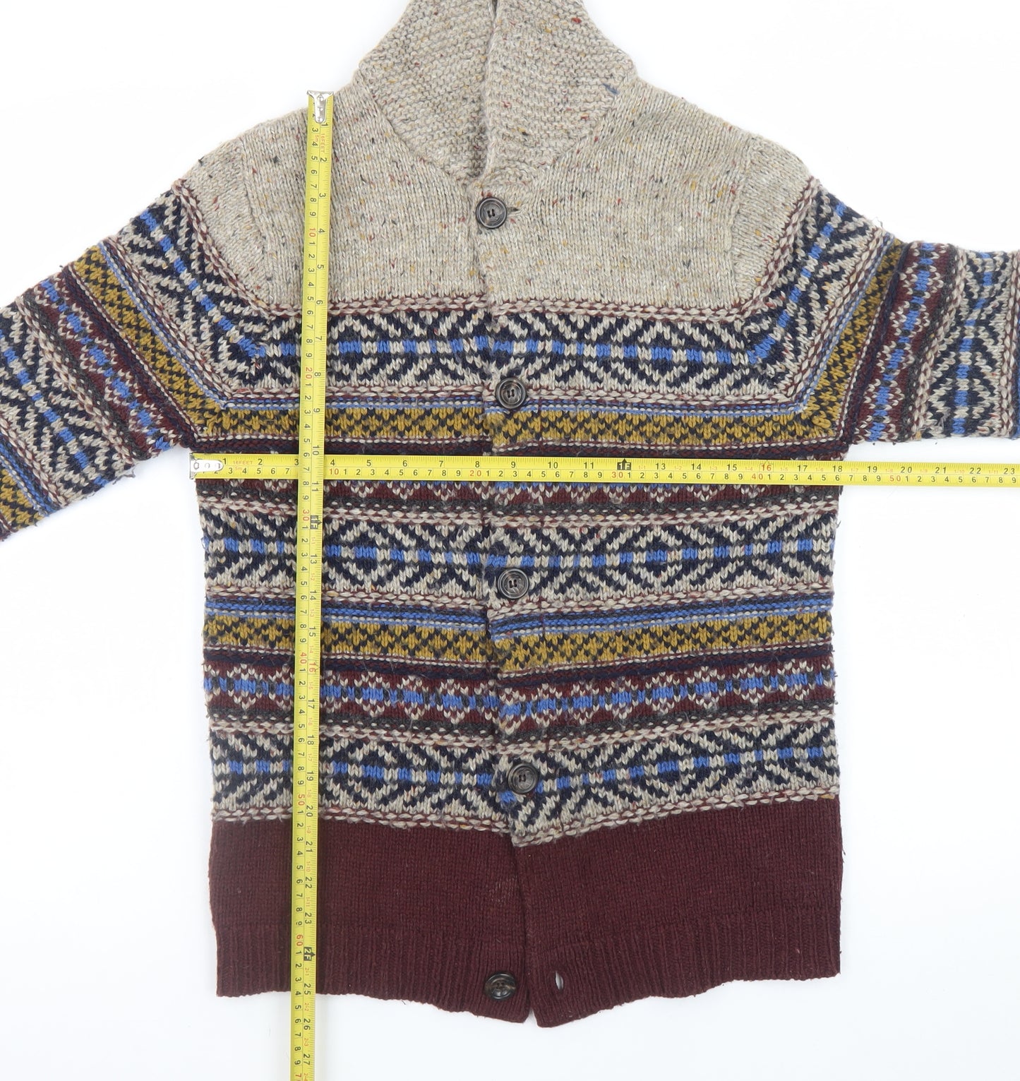 Topman Mens Multicoloured Fair Isle Shawl Neck Cardigan S Wool Blend