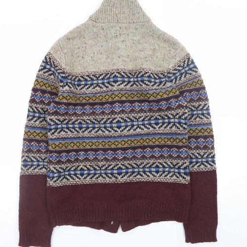 Topman Mens Multicoloured Fair Isle Shawl Neck Cardigan S Wool Blend