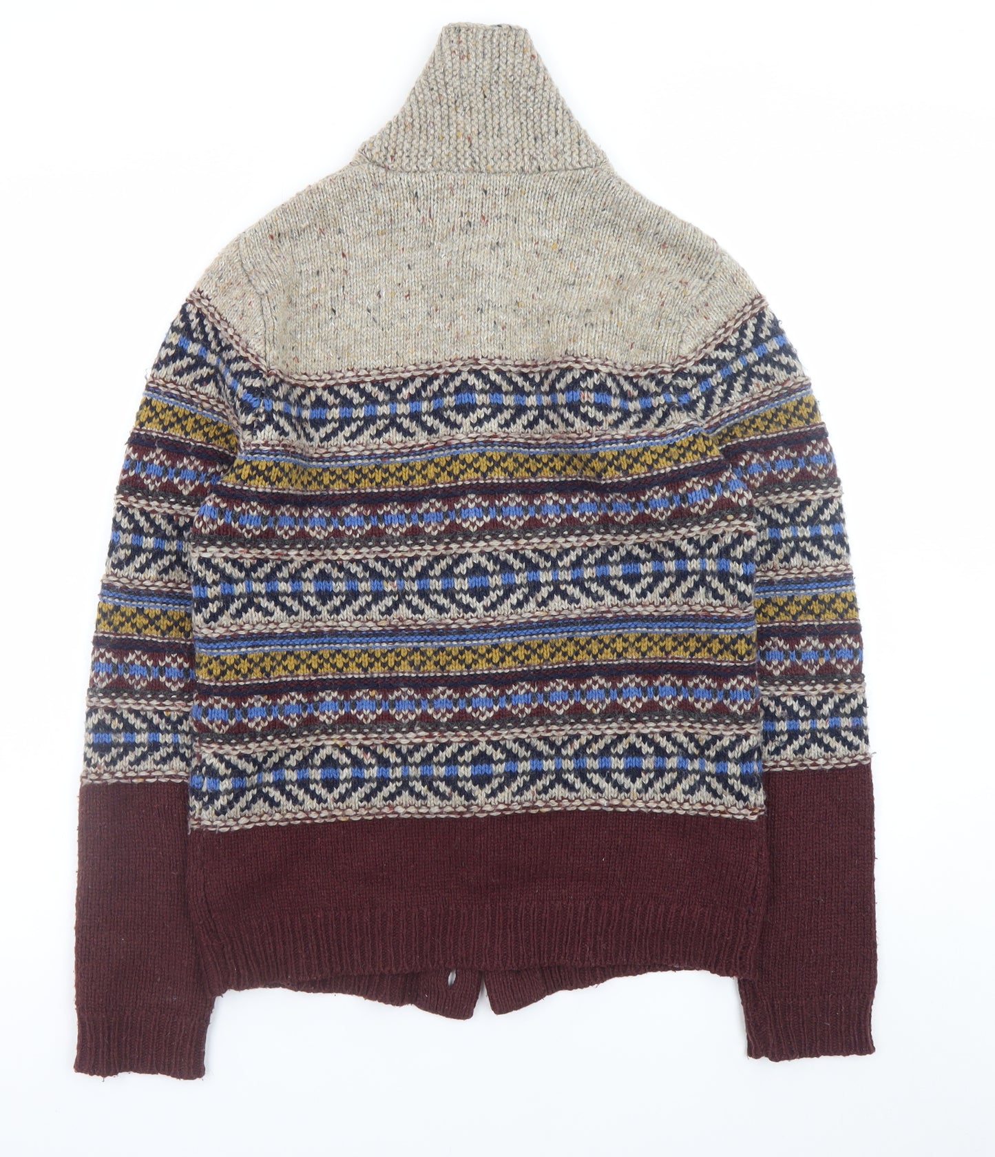 Topman Mens Multicoloured Fair Isle Shawl Neck Cardigan S Wool Blend