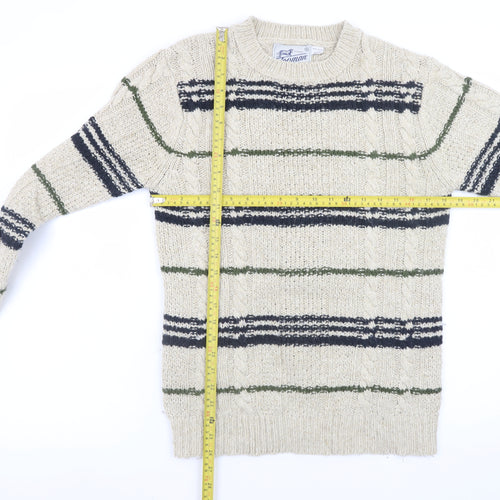 Topman Mens Beige Striped Cable-Knit Wool Blend Jumper S