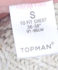 Topman Mens Beige Striped Cable-Knit Wool Blend Jumper S