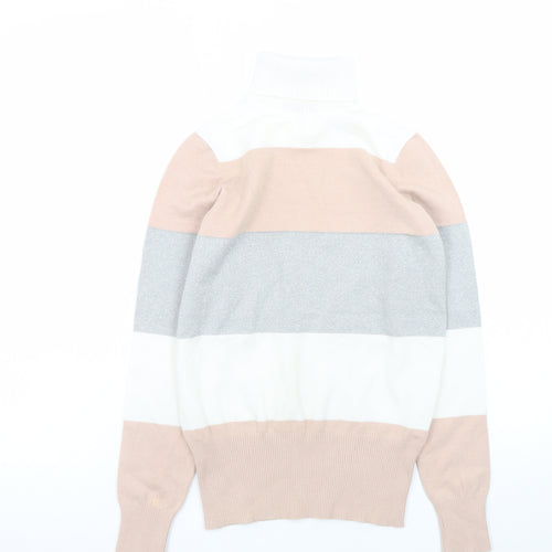 dbu Women's Multicoloured Roll Neck Striped Knit Jumper Size S