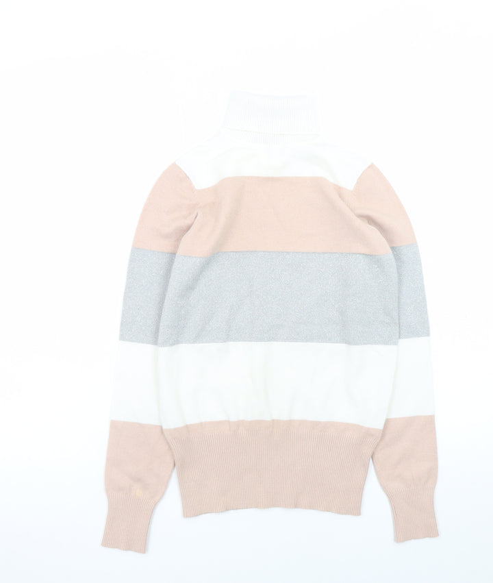 dbu Women's Multicoloured Roll Neck Striped Knit Jumper Size S
