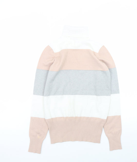 dbu Women's Multicoloured Roll Neck Striped Knit Jumper Size S