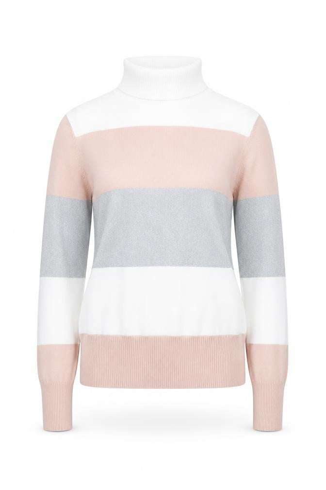 Front view of dbu Women's Multicoloured Roll Neck Striped Knit Jumper, size S