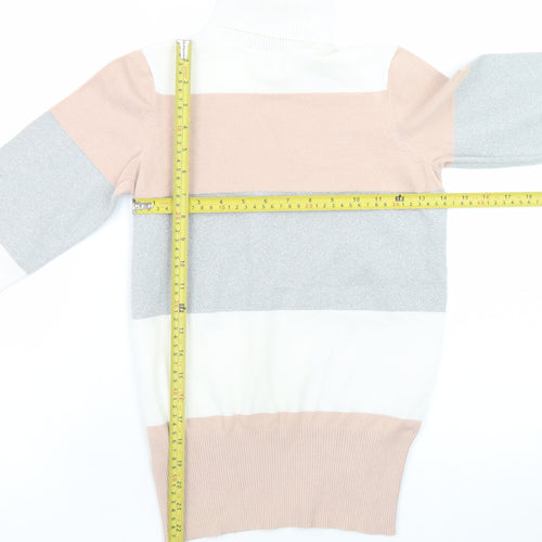 dbu Women's Multicoloured Roll Neck Striped Knit Jumper Size S