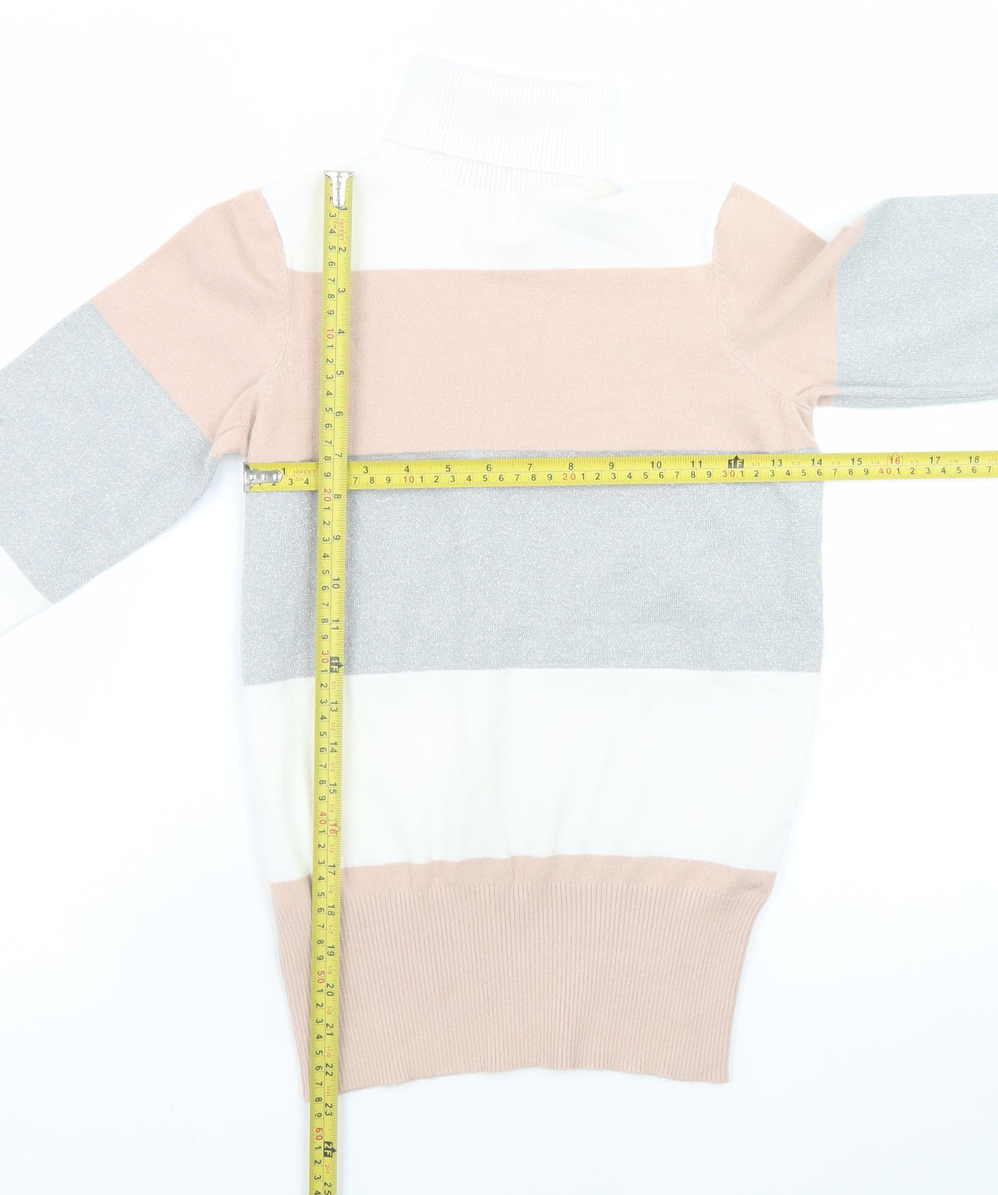 dbu Women's Multicoloured Roll Neck Striped Knit Jumper Size S