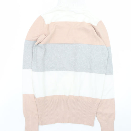dbu Women's Multicoloured Roll Neck Striped Knit Jumper Size S