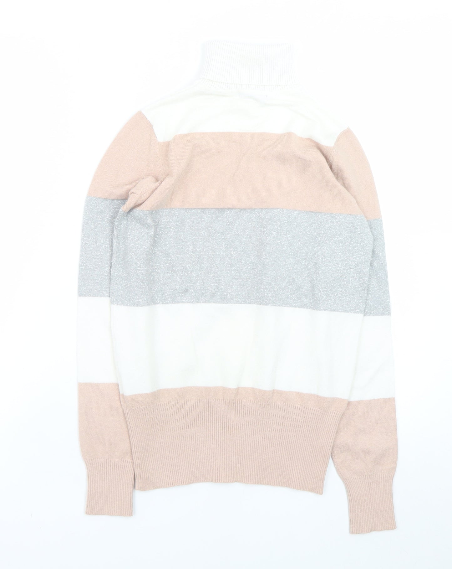 dbu Women's Multicoloured Roll Neck Striped Knit Jumper Size S