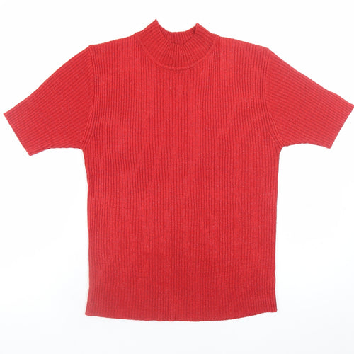 Bonmarché Women's Red Mock Neck Short Sleeve Pullover Jumper XL