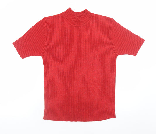 Bonmarché Women's Red Mock Neck Short Sleeve Pullover Jumper XL