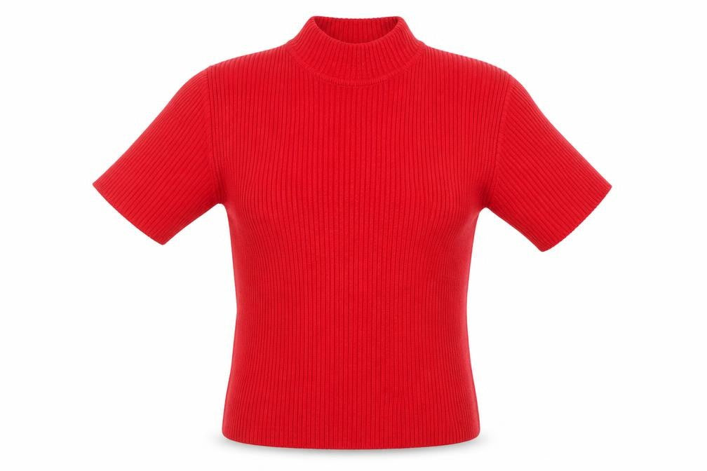 Front view of Bonmarché Women's Red Mock Neck Short Sleeve jumper XL