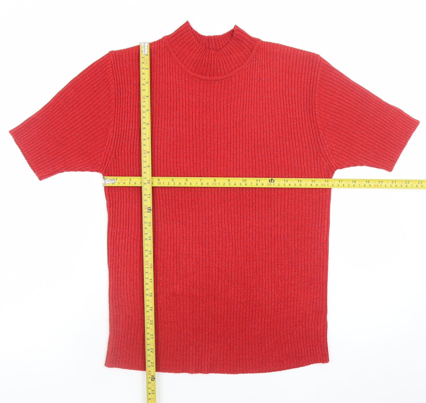 Bonmarché Women's Red Mock Neck Short Sleeve Pullover Jumper XL