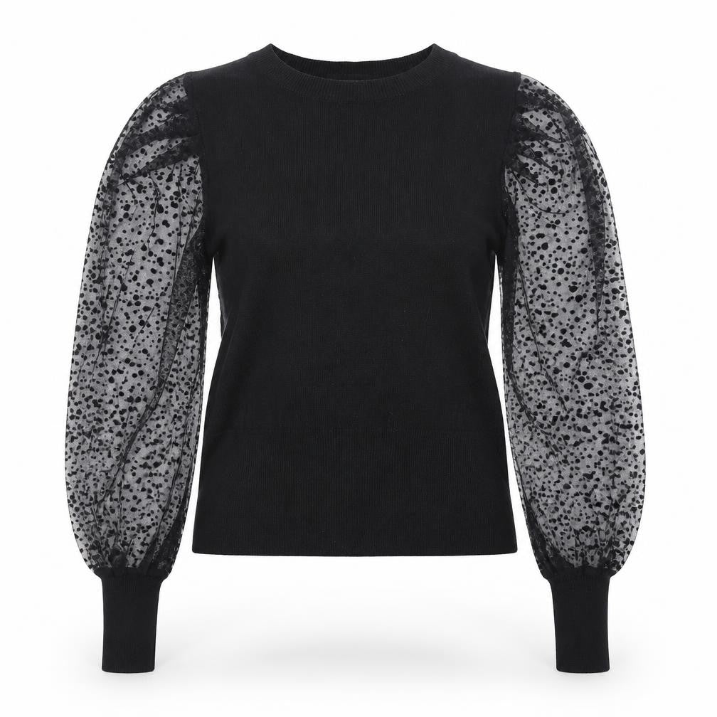 Front view of Tu Women Black Puff Sleeve Crew Neck jumper, size 12