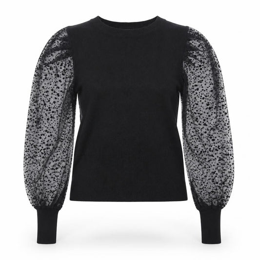 Front view of Tu Women Black Puff Sleeve Crew Neck jumper, size 12