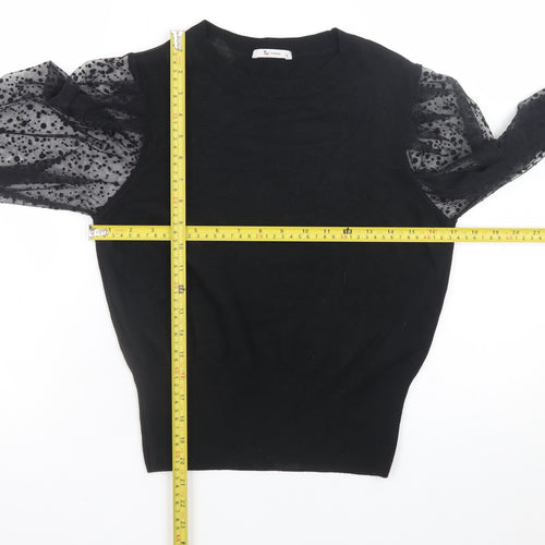 Tu Women Black Puff Sleeve Crew Neck Pullover Jumper Size 12