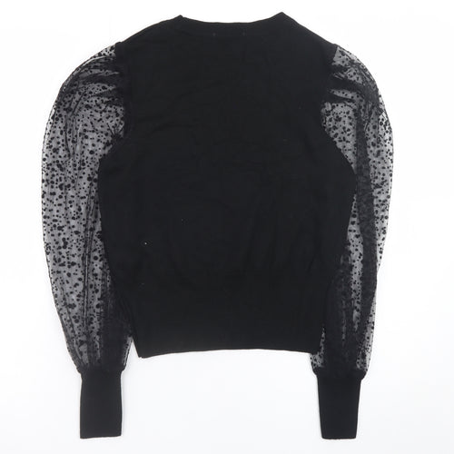 Tu Women Black Puff Sleeve Crew Neck Pullover Jumper Size 12