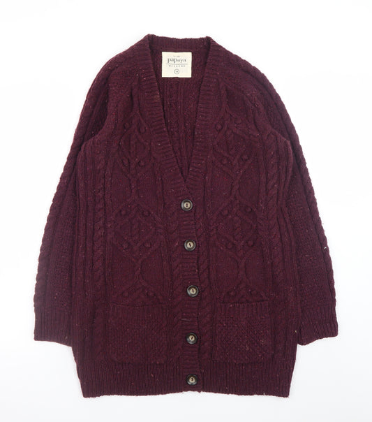 Papaya Weekend Women's Purple Cable Knit Long Sleeve Cardigan Size 14
