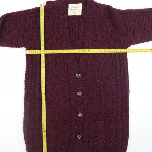 Papaya Weekend Women's Purple Cable Knit Long Sleeve Cardigan Size 14