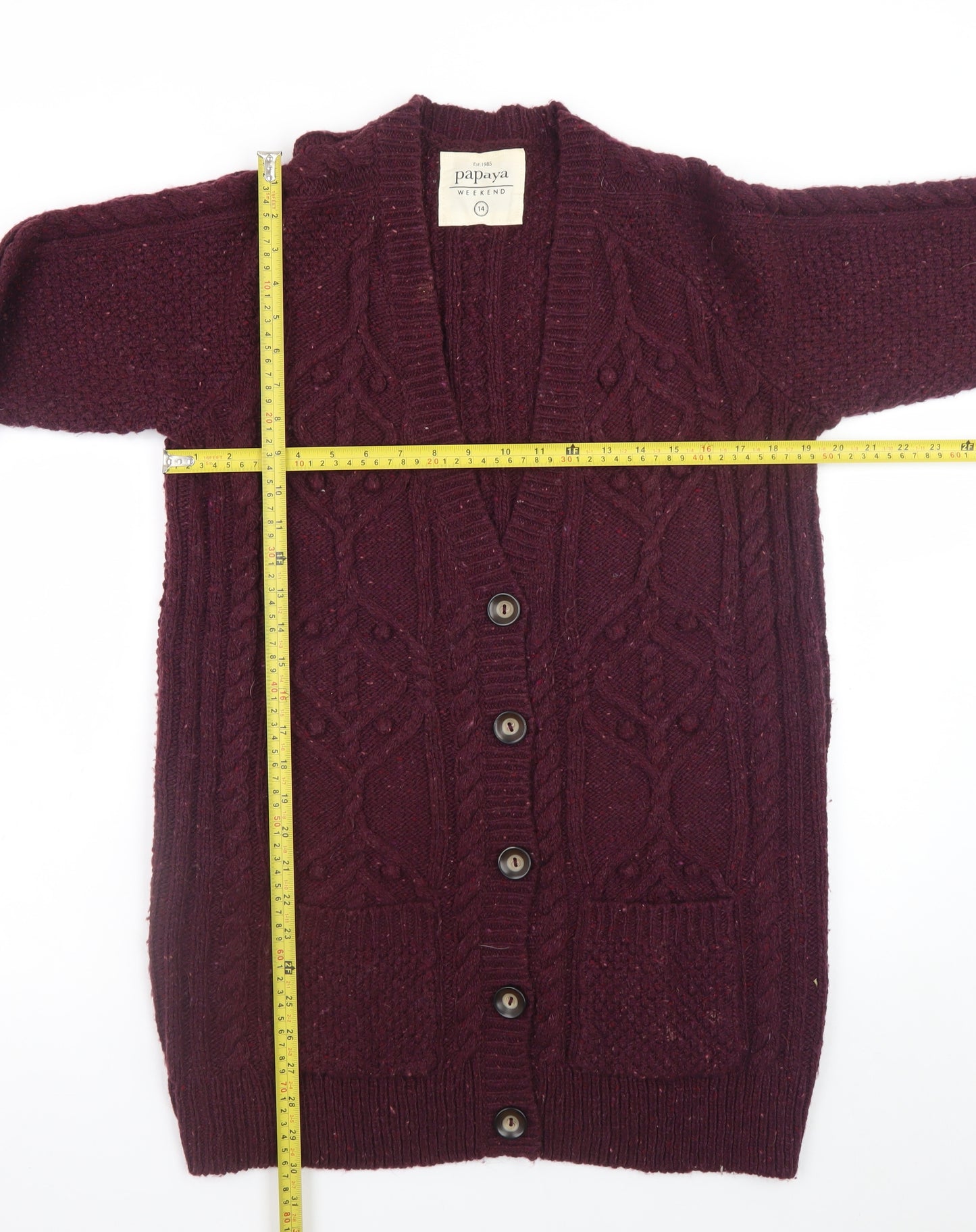 Papaya Weekend Women's Purple Cable Knit Long Sleeve Cardigan Size 14