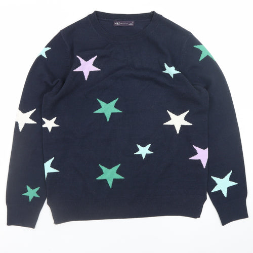 Marks and Spencer Women's Blue Star Knit Jumper Size 12