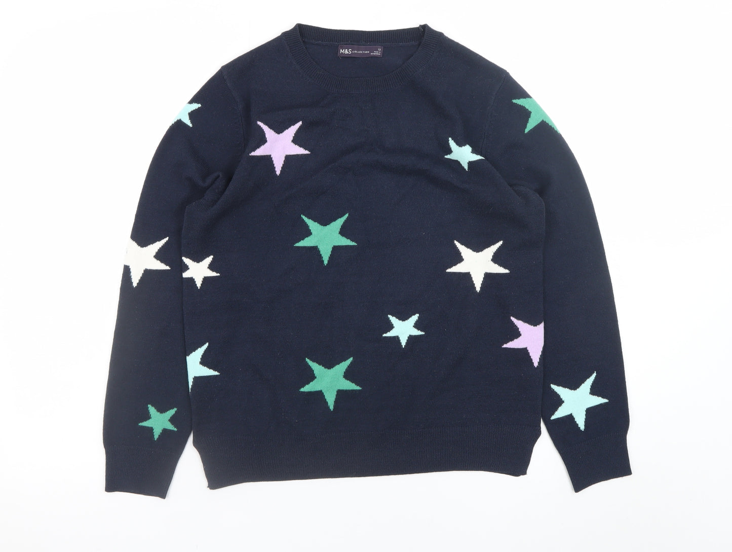 Marks and Spencer Women's Blue Star Knit Jumper Size 12
