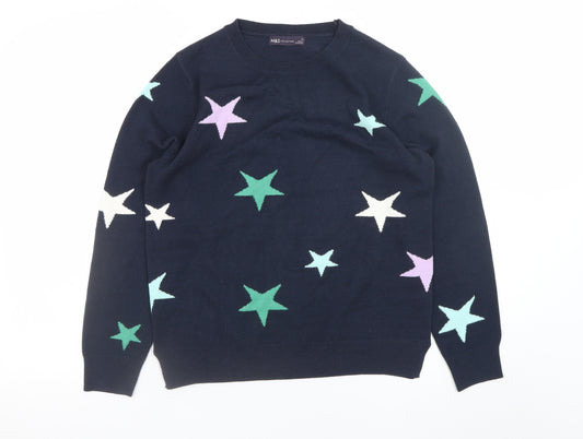 Marks and Spencer Women's Blue Star Knit Jumper Size 12