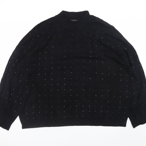 Peacocks Womens Black Size 24 Mock Neck Beaded Pullover Jumper