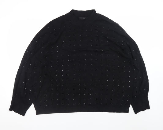 Peacocks Womens Black Size 24 Mock Neck Beaded Pullover Jumper
