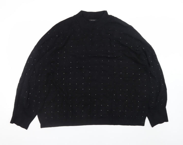 Peacocks Womens Black Size 24 Mock Neck Beaded Pullover Jumper