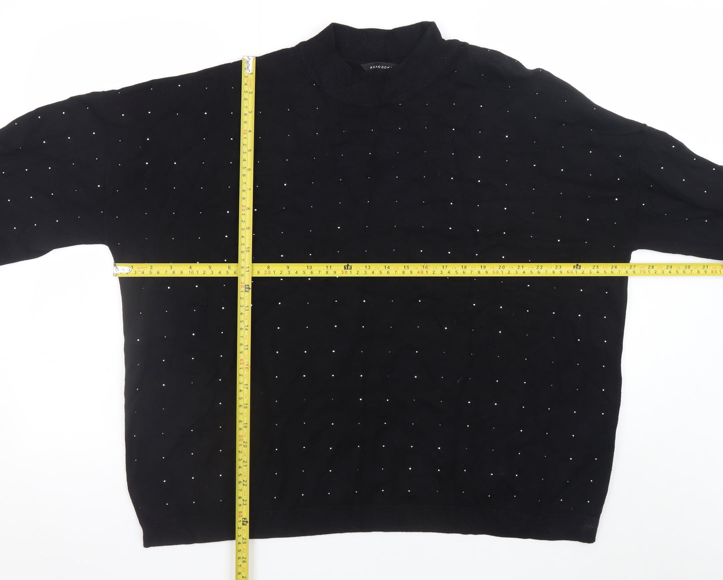 Peacocks Womens Black Size 24 Mock Neck Beaded Pullover Jumper