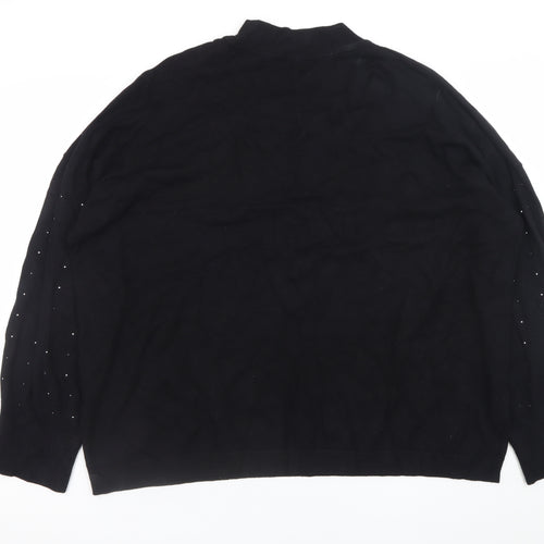 Peacocks Womens Black Size 24 Mock Neck Beaded Pullover Jumper
