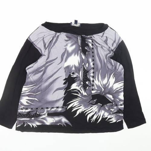 Saloos Women's Black Long Sleeve Floral Tunic Blouse UK 16