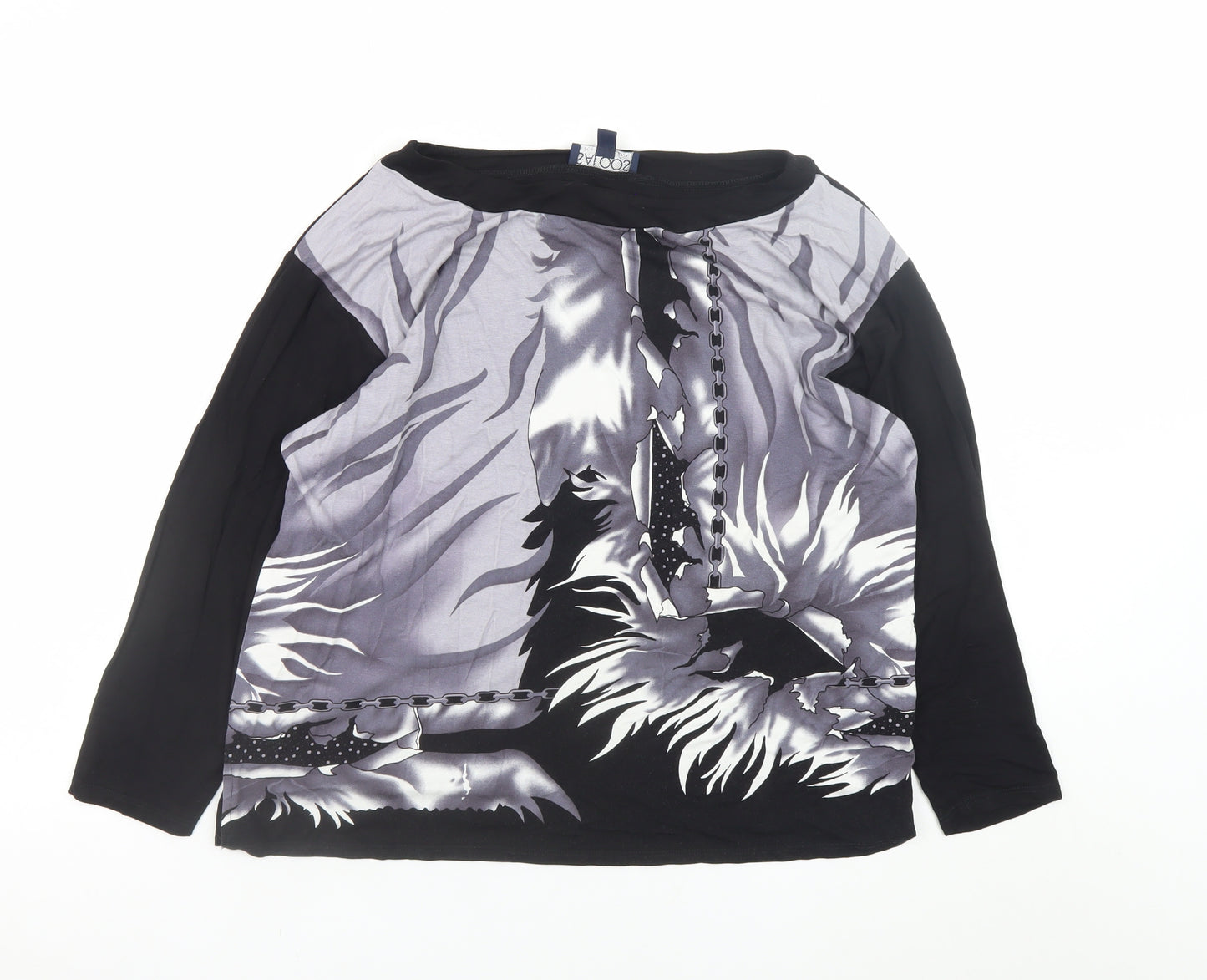 Saloos Women's Black Long Sleeve Floral Tunic Blouse UK 16