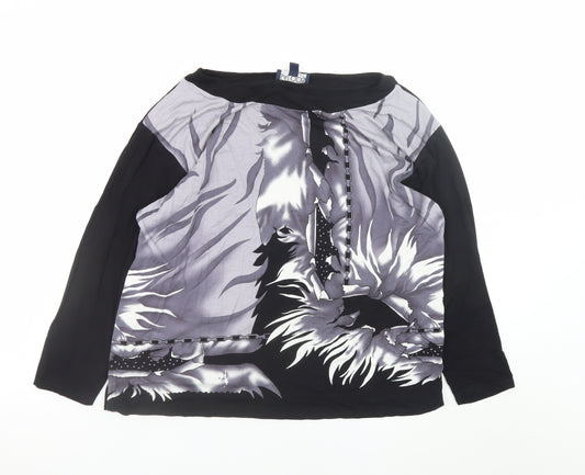 Saloos Women's Black Long Sleeve Floral Tunic Blouse UK 16