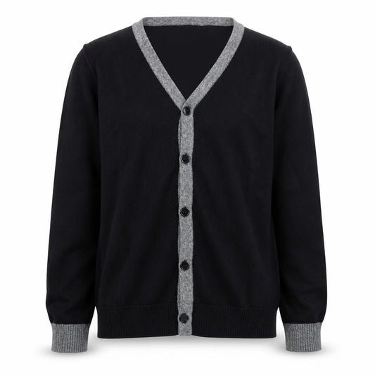 Front view of Next Teens Black Cotton V-Neck Button Cardigan, size 13, Yrs