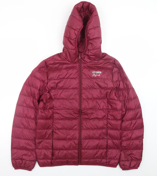 Lee Cooper Womens Red Hooded Puffer Jacket Size 12 Regular Fit