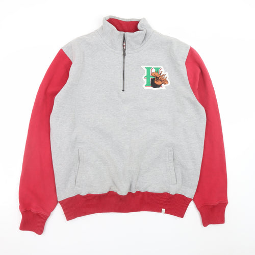 47 Brand Men's Grey Red 1/4 Zip Fleece Sweatshirt XL