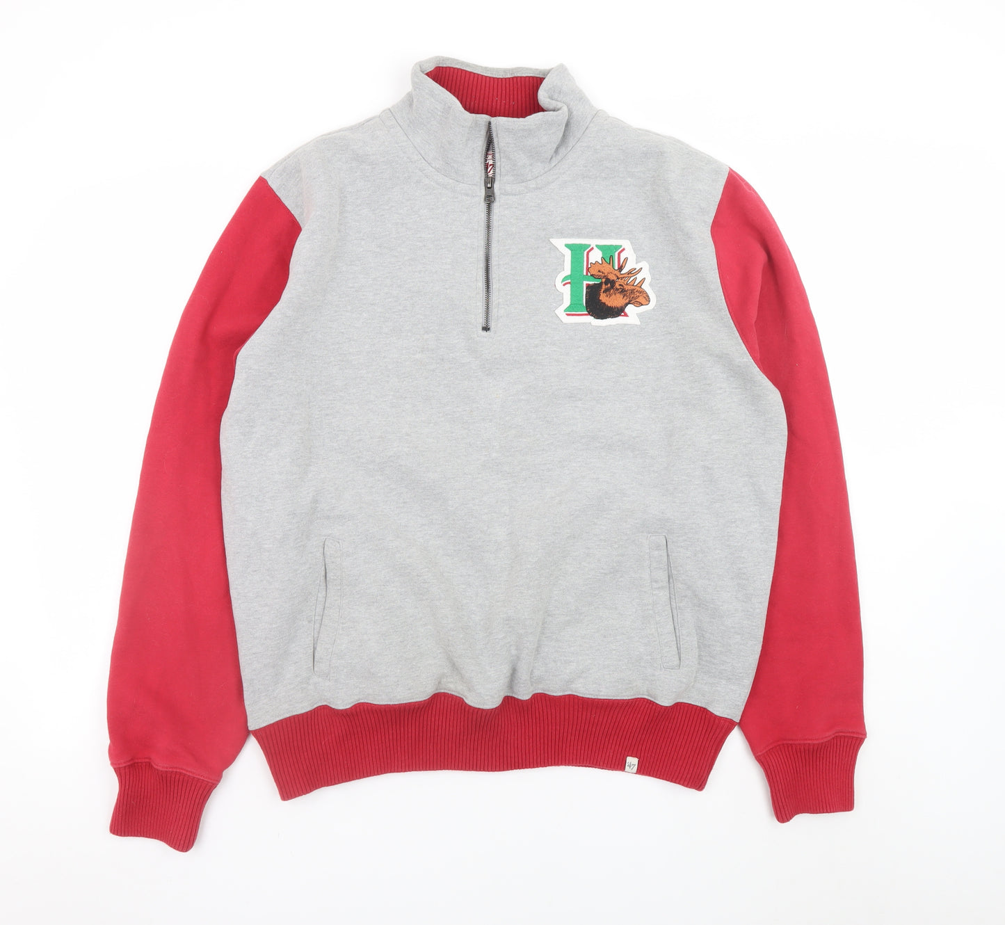 47 Brand Men's Grey Red 1/4 Zip Fleece Sweatshirt XL