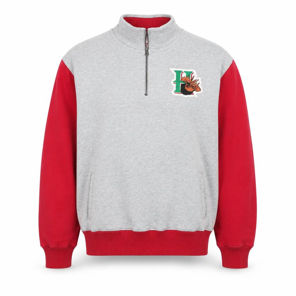 47 Brand Men's Grey Red 1/4 Zip Fleece Sweatshirt XL