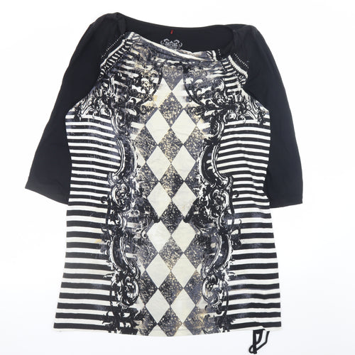Olsen Women Black Argyle Shift Dress Size 16 3/4 Sleeve Viscose