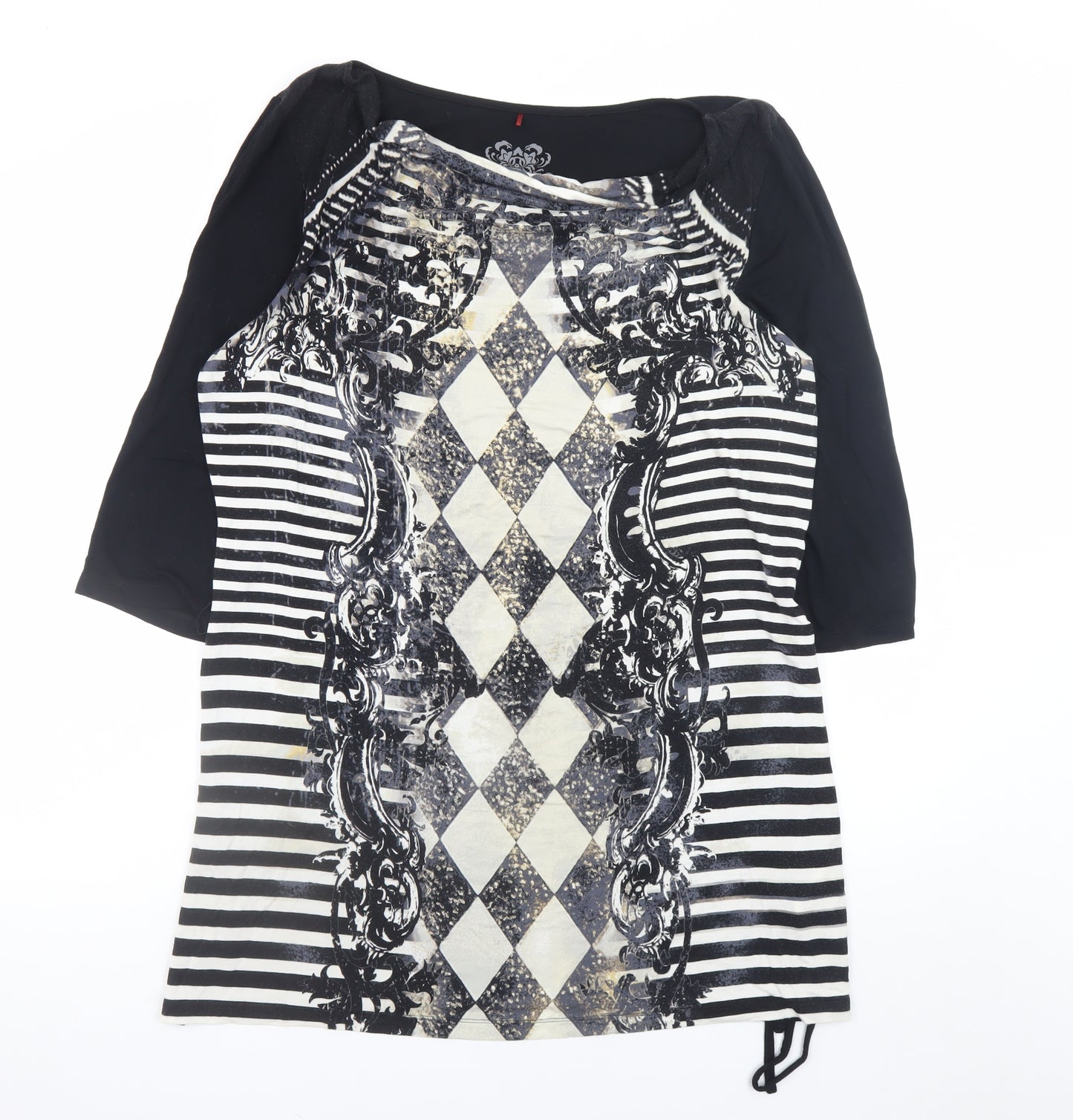 Olsen Women Black Argyle Shift Dress Size 16 3/4 Sleeve Viscose
