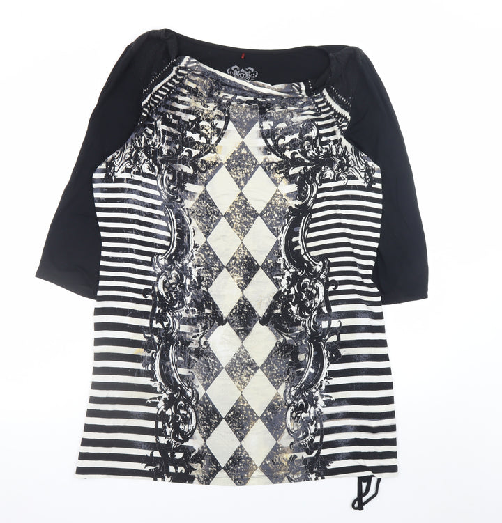 Olsen Women Black Argyle Shift Dress Size 16 3/4 Sleeve Viscose
