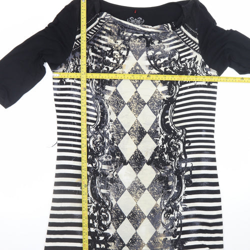 Olsen Women Black Argyle Shift Dress Size 16 3/4 Sleeve Viscose