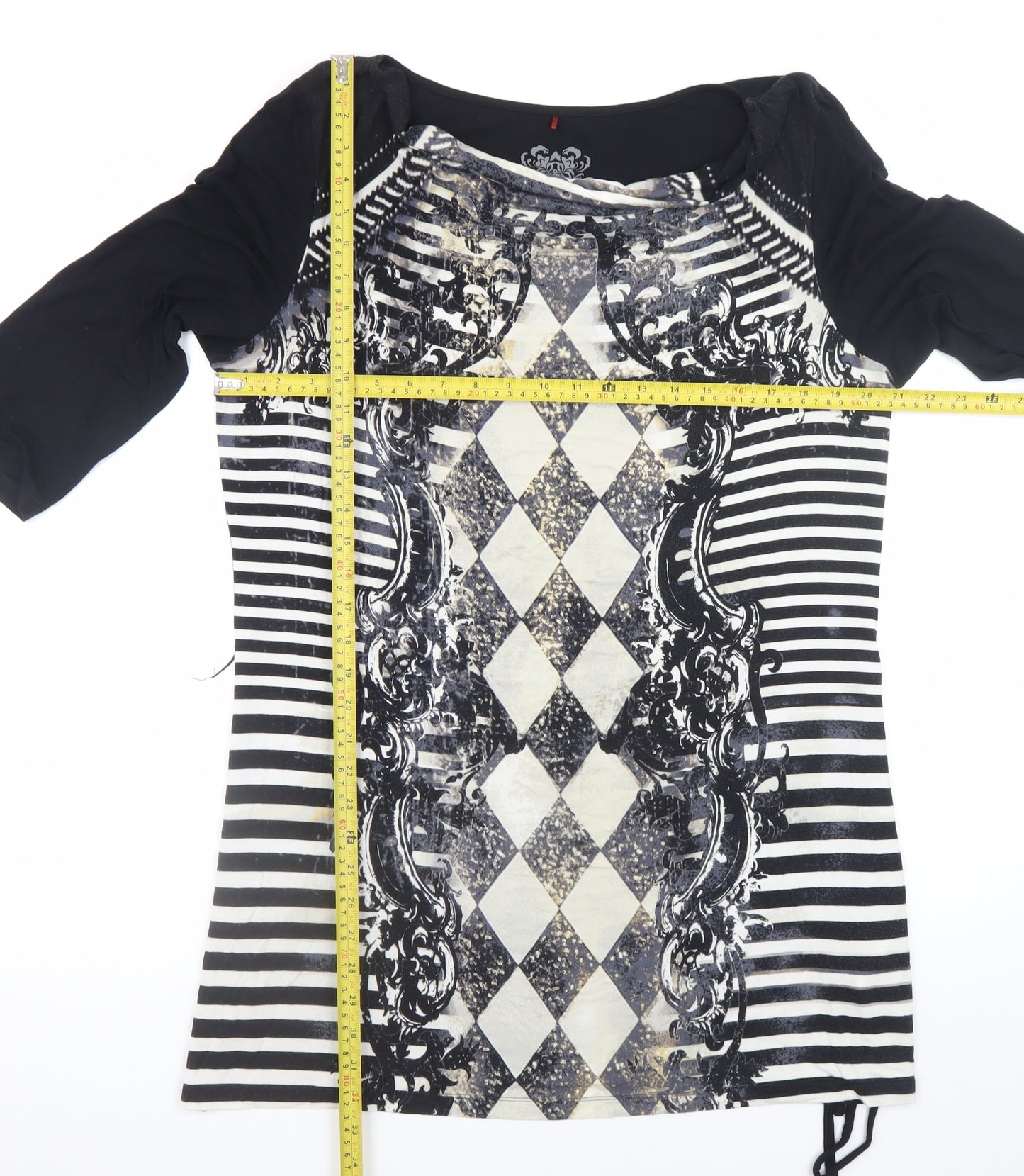 Olsen Women Black Argyle Shift Dress Size 16 3/4 Sleeve Viscose