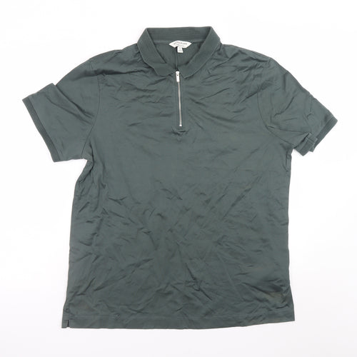 Marks and Spencer Autograph Men's Green XL Cotton Zip Neck T-Shirt