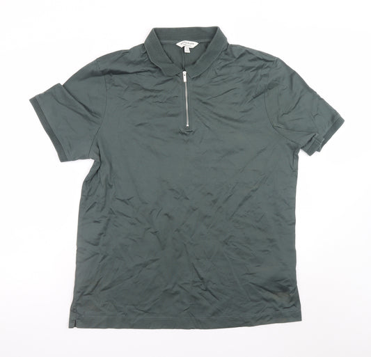 Marks and Spencer Autograph Men's Green XL Cotton Zip Neck T-Shirt